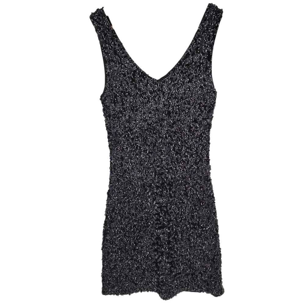 Black Sequin Mini Dress Y2K Showgirl Club Cocktail Party LBD Revenge Size S